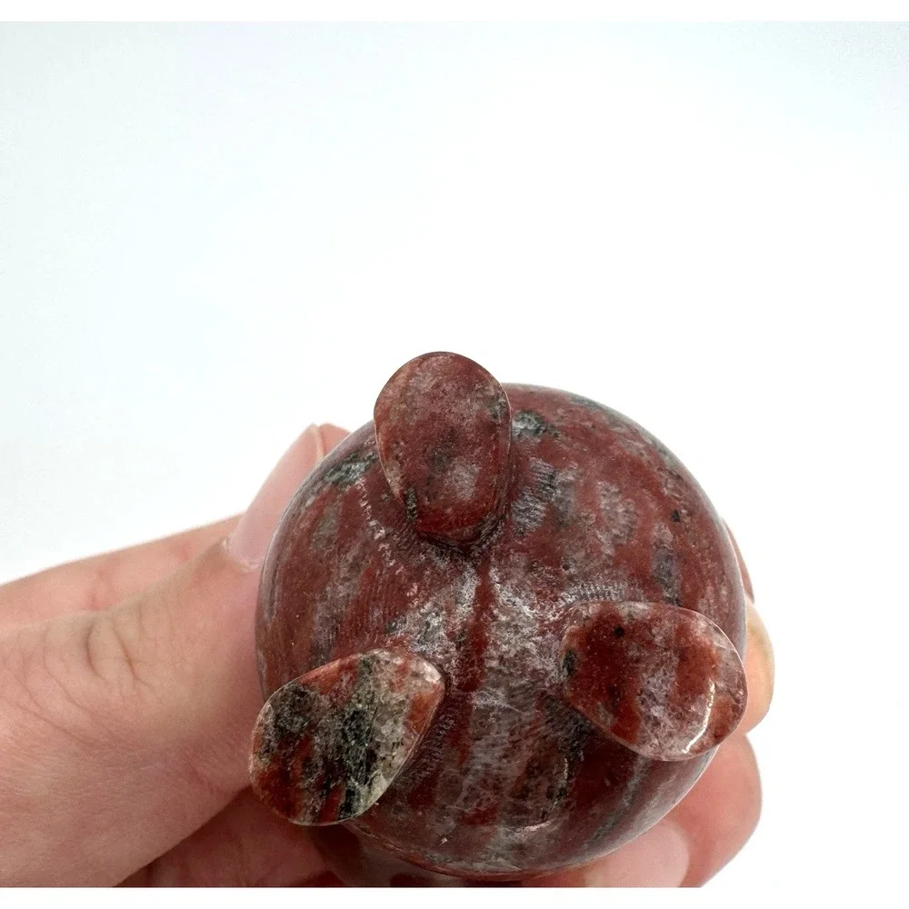 Mini Clear Crystal Ball Sphere on Carved Red Stone Elephant Stand Figurine Decor